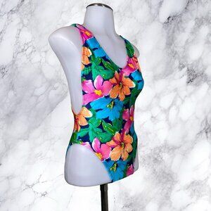 VTG St. Monica Floral Scoop One Piece Bathing Suit